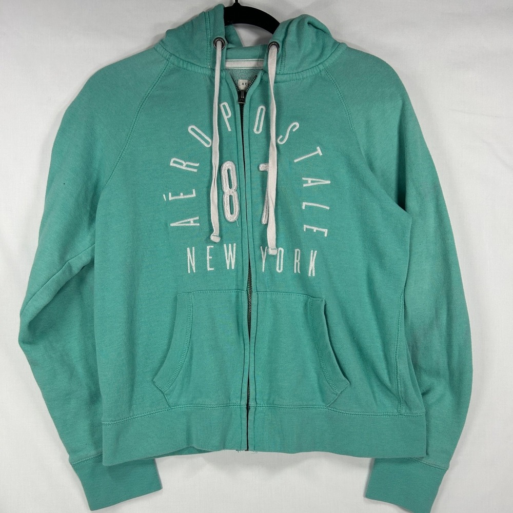 Y2K Aeropostale Teal Green Full-Zip Hoodie Size Large